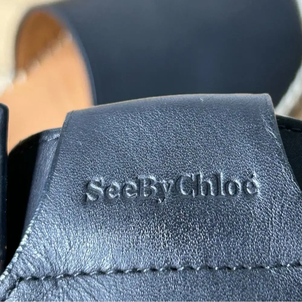 See by Chloe Glyn Espadrille Sandal Black Ankle Strap Size 37